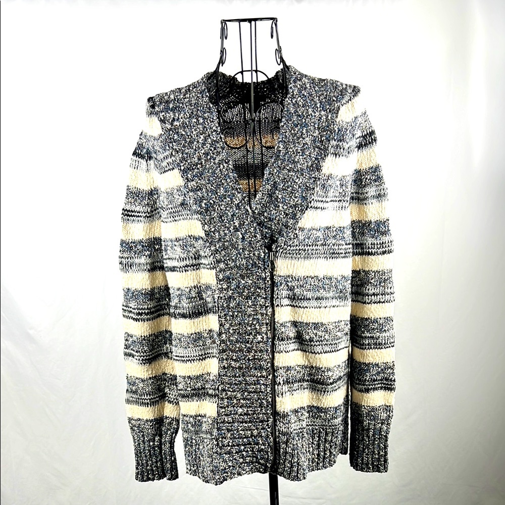 Eddie Bauer Gray and Cream Striped Cardigan